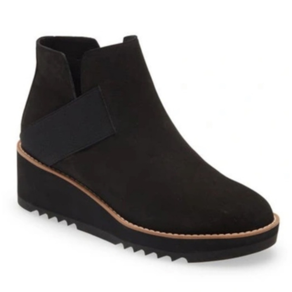 Eileen Fisher Lark Ankle Boots Nubuck Leather Wedge Heel Slip On Chelsea 7.5